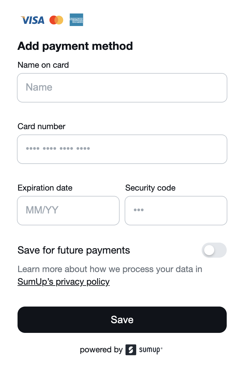 Card on file with payment widget
